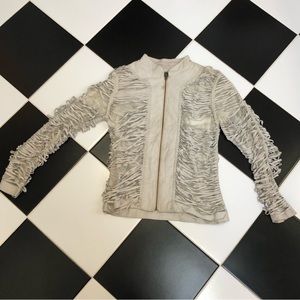 SW3 Bespoke Vintage 90s Tan Goat Suede Cut out Jacket Slashed Cut Outs sz Medium